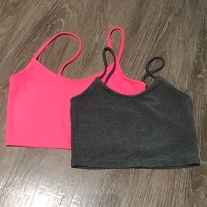 2 Crop Tops from Topshop in grey and hot pink.